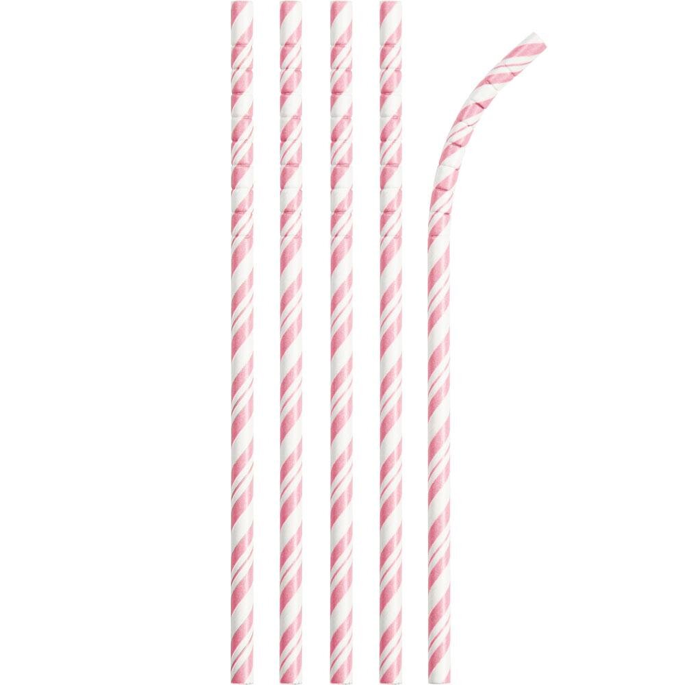 Sugrör Eco-Flex, rosa/vit 24-pack