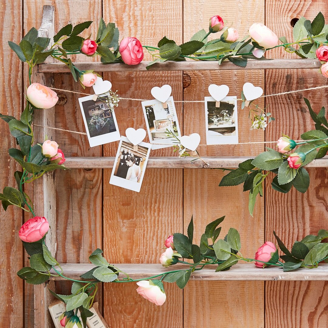 Blomstergirlang i konstmaterial med rosa blommor 2 meter