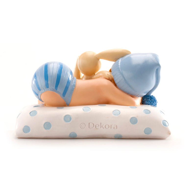 Tårtdekoration - Baby i blått med gosedjur 10 cm