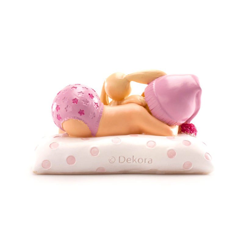 Tårtdekoration - Baby i rosa med gosedjur 10 cm