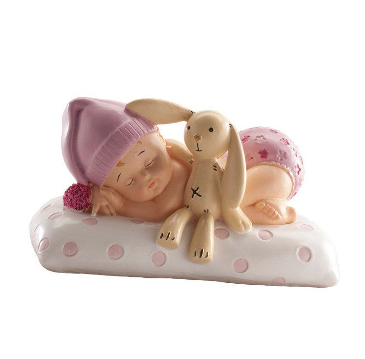 Tårtdekoration - Baby i rosa med gosedjur 10 cm