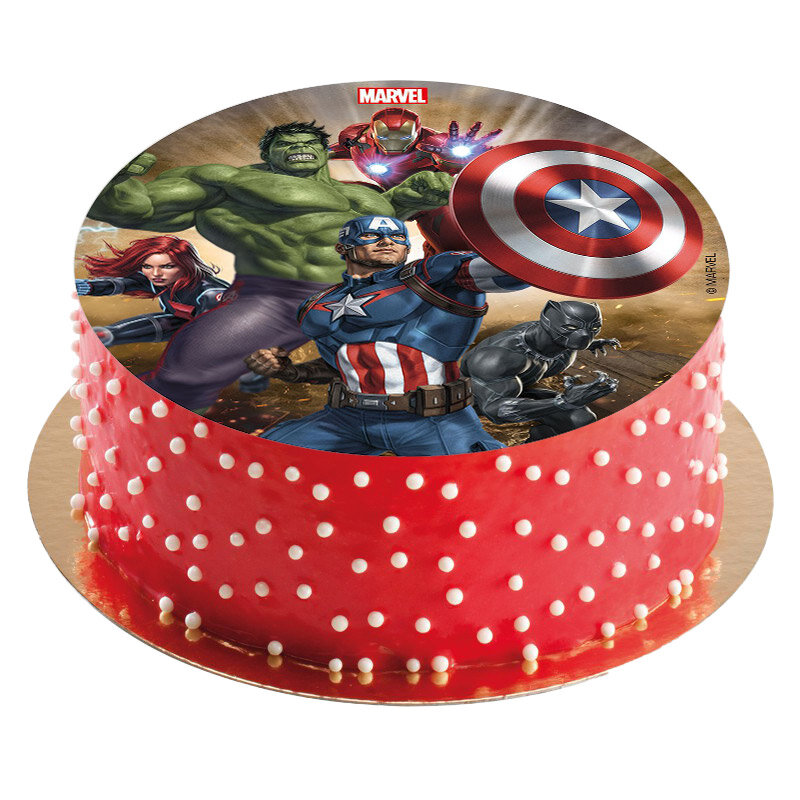 Tårtbild Avengers, Sockerfri sockerpasta 16 cm