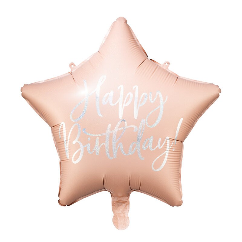 Folieballong Rosa, Happy Birthday