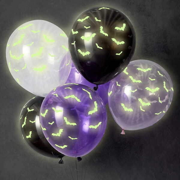 Ballonger Glow in the Dark med Bats 6-pack