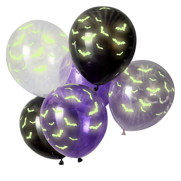 Ballonger Glow in the Dark med Bats 6-pack