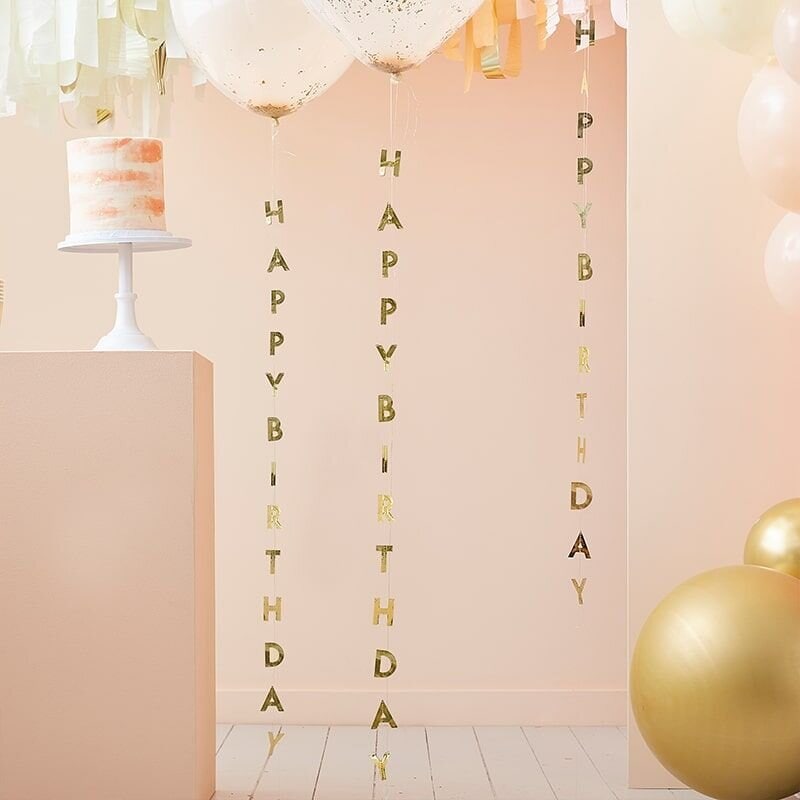 Ballongsvans Happy Birthday - Guld