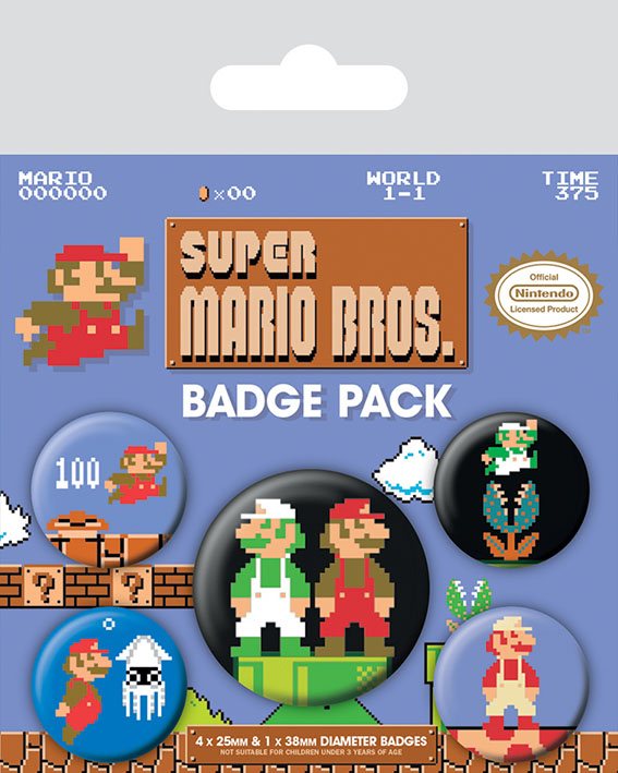 Super Mario Bros- Knappar retro 5-pack