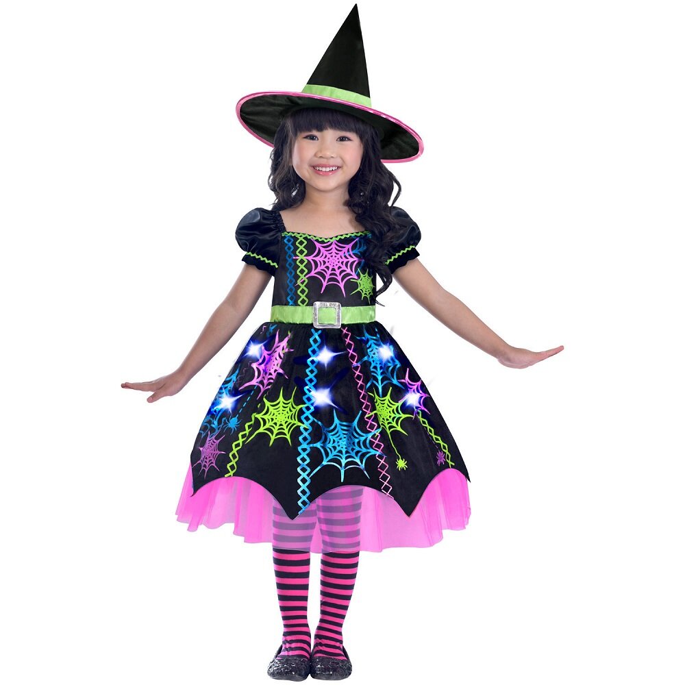 Neon Spider Witch Maskeraddräkt Barn 3-6 år