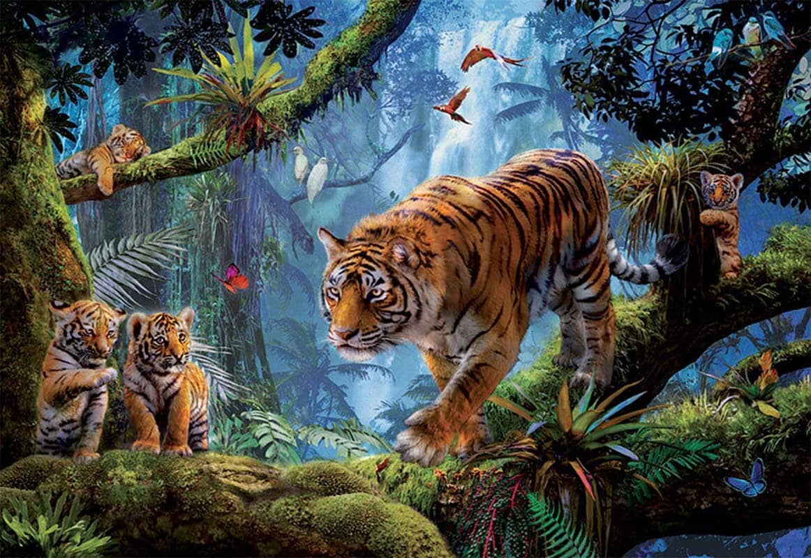 Educa Pussel - Tigerfamilj bland träden 1000 bitar