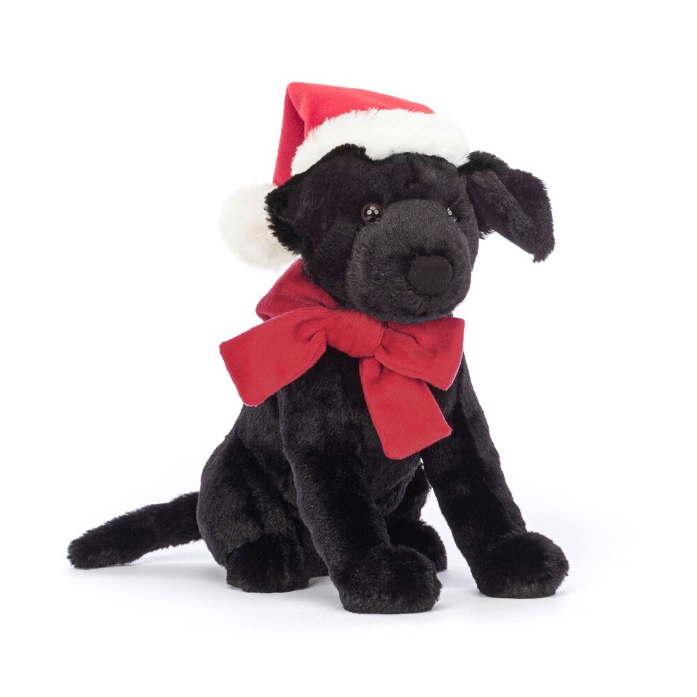 Jellycat - Svart Labrador med tomteluva 22 cm