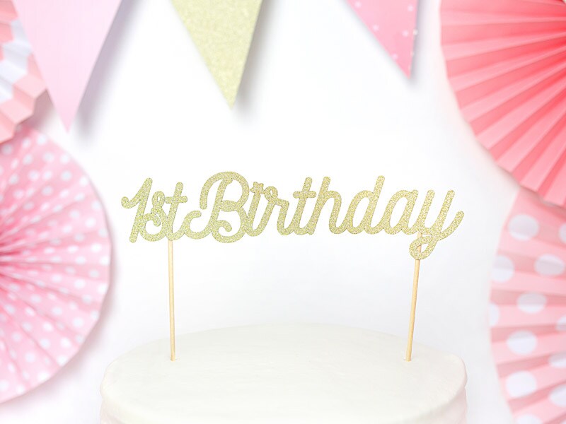 Caketopper 1st Birthday i Guld