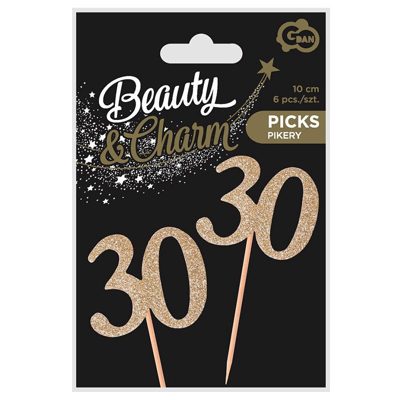 Cake Toppers - 30 år guld 6-pack