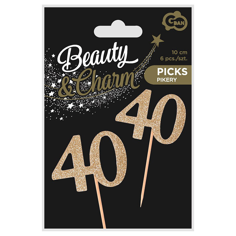 Cake Toppers - 40 år guld 6-pack