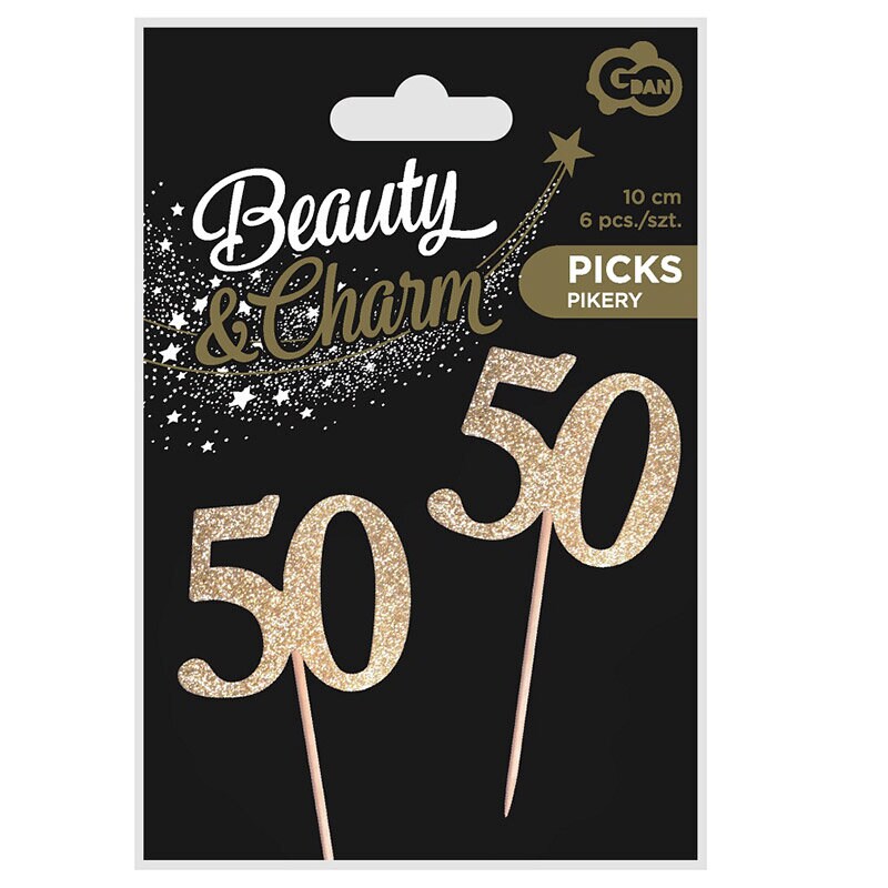 Cake Toppers - 50 år guld 6-pack