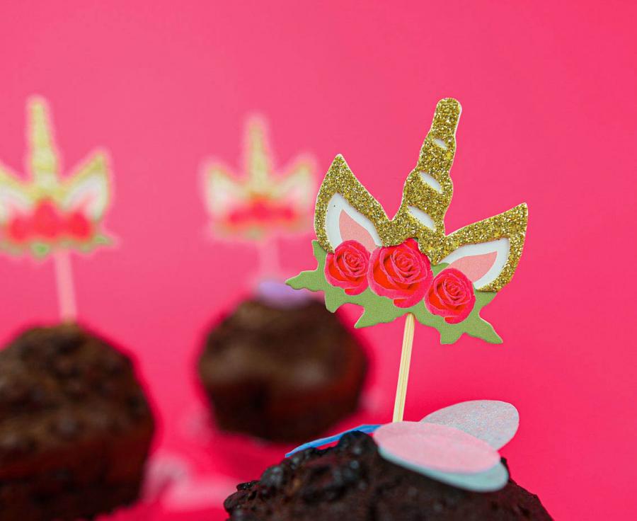 Cake Toppers - Enhörningar med blommor 6-pack