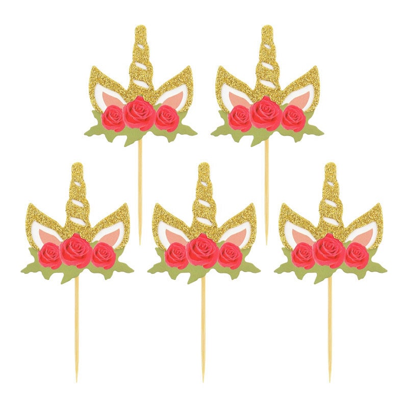 Cake Toppers - Enhörningar med blommor 6-pack