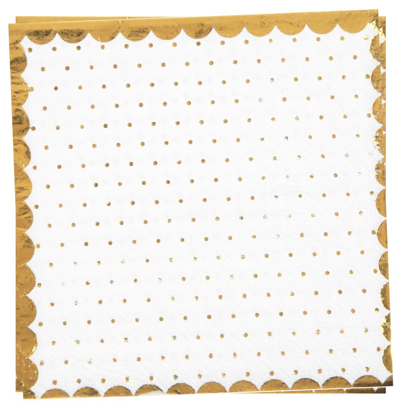 Caféservetter - Prickiga i vitt och guld 20-pack