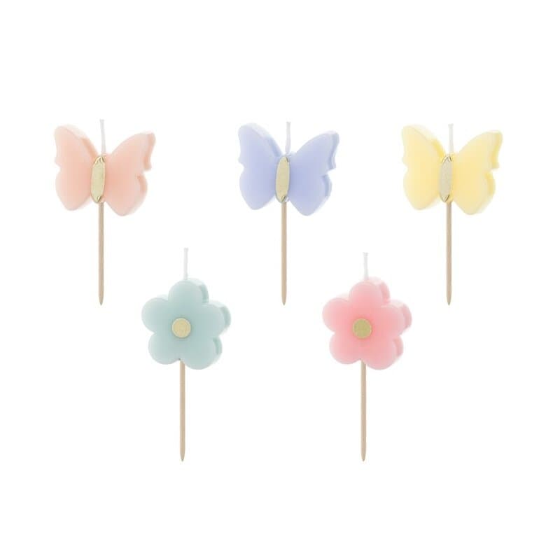 Tårtljus Fjärilar & Blommor 5-pack