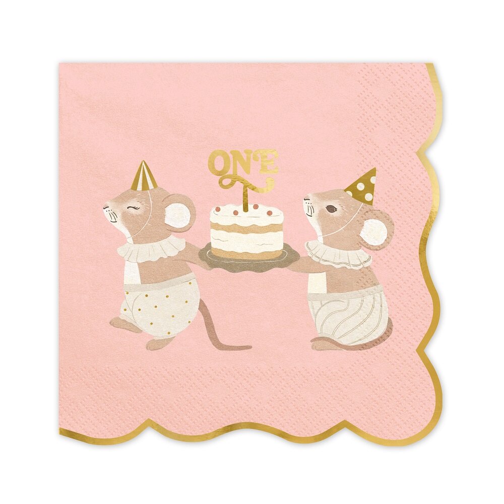 Servetter 1-årskalas Rosa Möss 12-pack