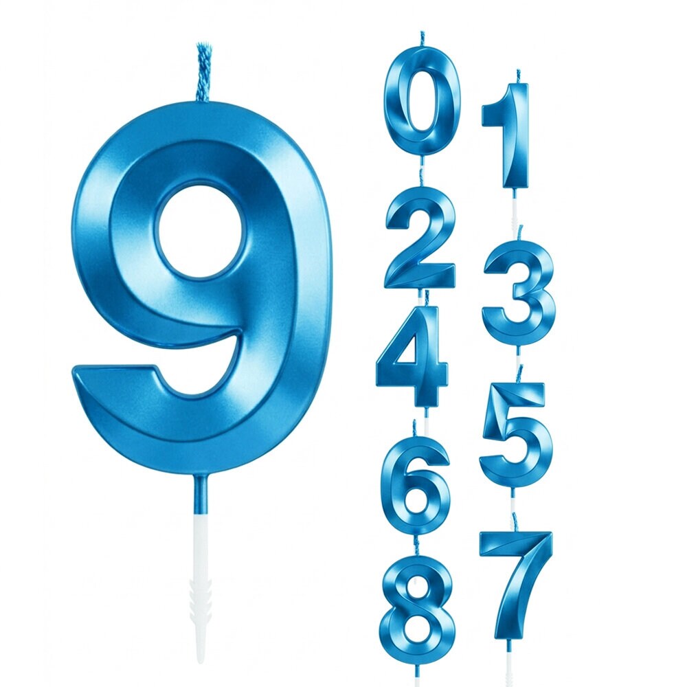 Tårtljus blå metallic siffra 0-9