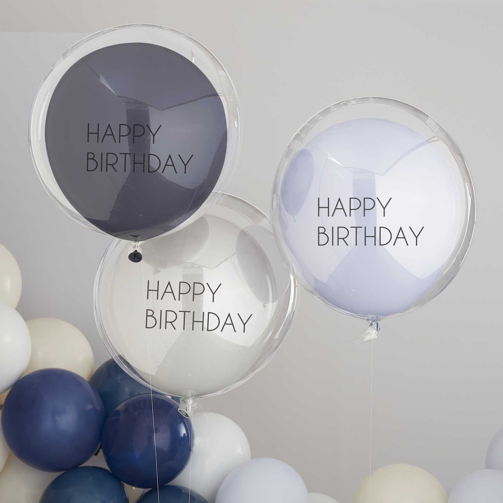 Ballonger Double Layer - Blå Happy Birthday 3-pack