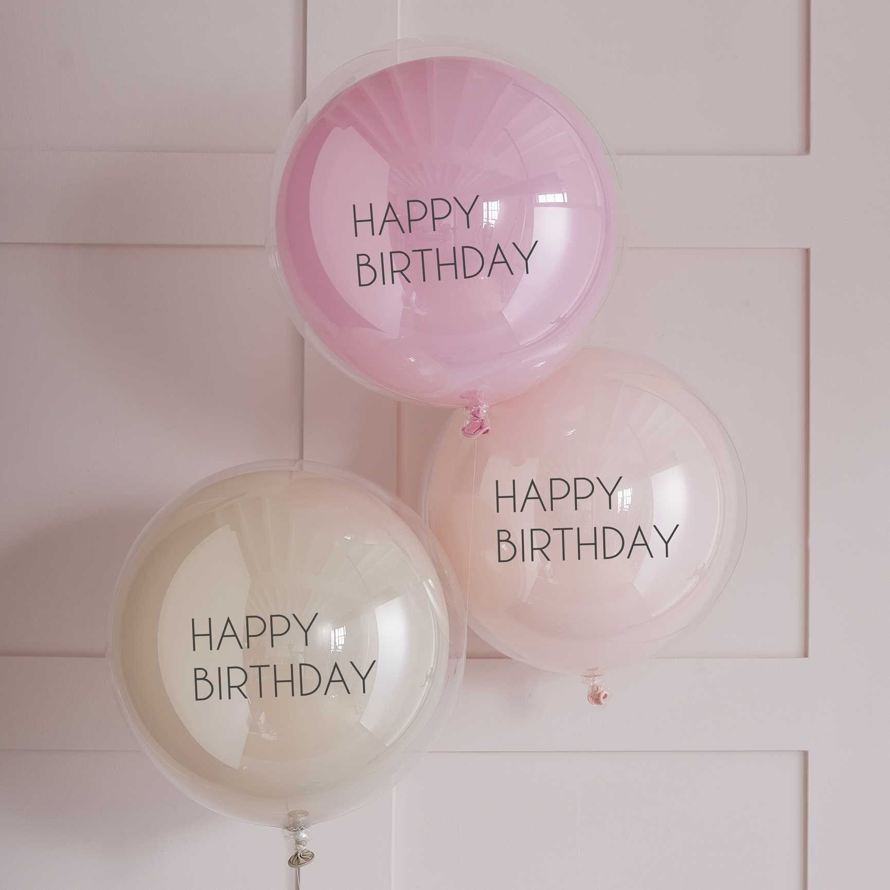 Ballonger Double Layer - Rosa Happy Birthday 3-pack