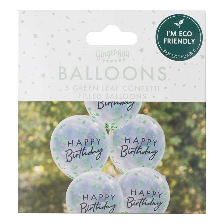 Ballonger - Happy Birthday med lövkonfetti 5-pack