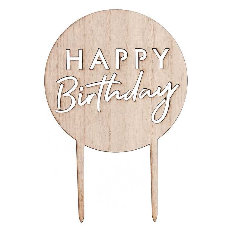 Cake Topper - Happy Birthday i trä