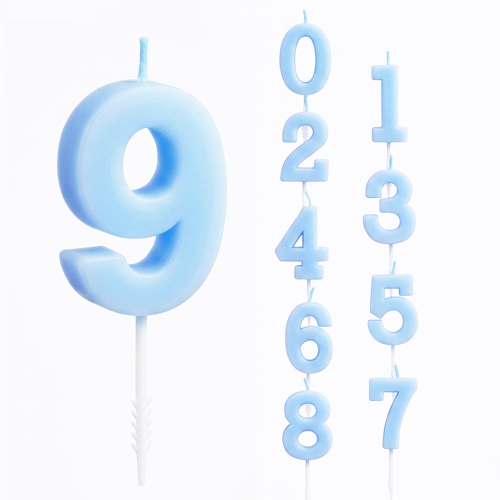 Pastellblå Sifferljus 0-9