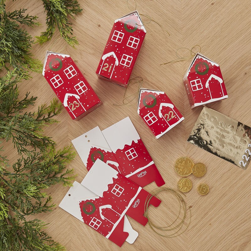 DIY Adventskalender - Röda stugor i papp